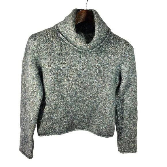 Banana Republic Crop Turtleneck Sweater Roll Hem Mohair Wool Blend Womens M Teal - Picture 1 of 6